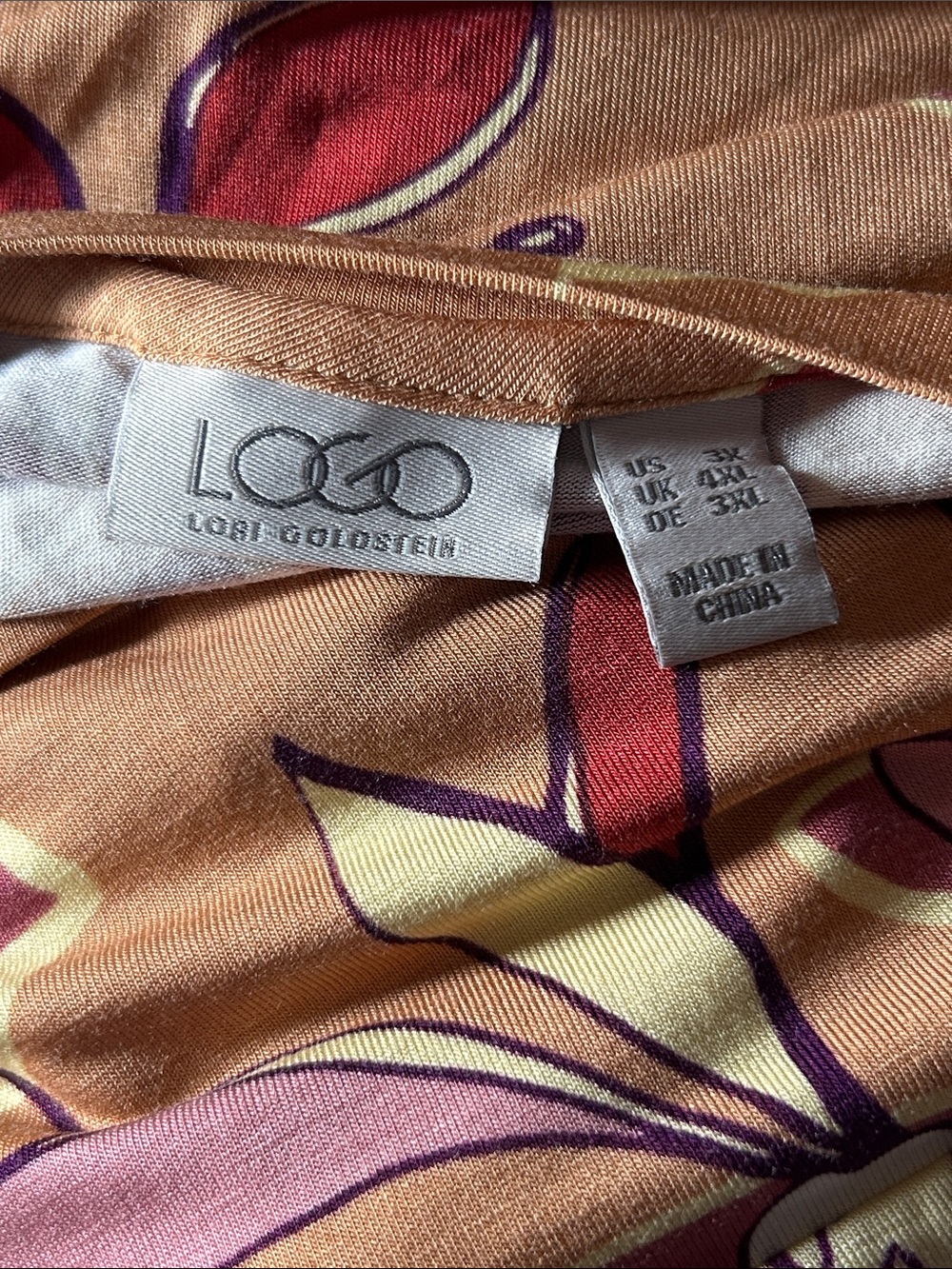 LOGO by Lori Goldstein Peach Floral Short-Sleeve Tunic with White & Red Accents - Picture 2 of 3